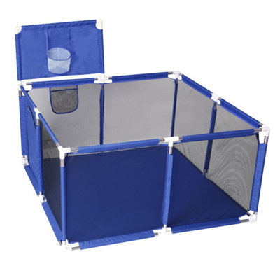Taylor & Brown Foldable Baby Playpen, Breathable Mesh, Zipper Door, Large Play Area for Toddlers, 4Sided Activity Centre (Blue)