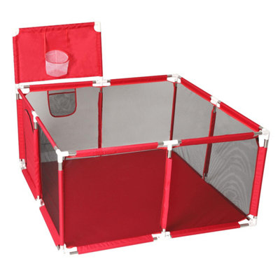 Taylor & Brown Foldable Baby Playpen with Breathable Mesh, Zipper Door & Large Play Area Safe for Toddlers & Babies (Red)