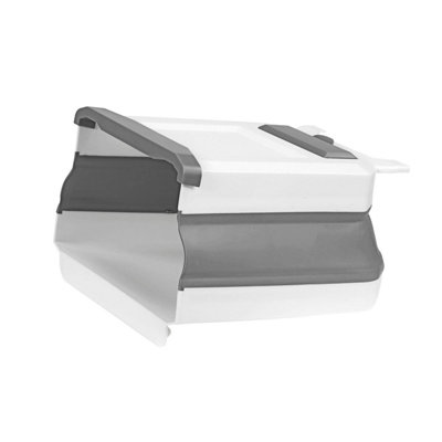 Taylor & Brown Folding Hanging Trash Can - Collapsible 9L Waste Bin for Home, Kitchen, Bathroom, Office & Car, White/Grey