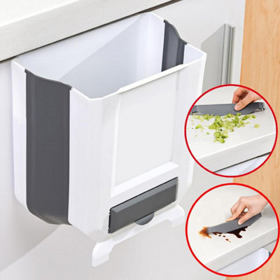 Taylor & Brown Folding Hanging Trash Can - Collapsible 9L Waste Bin for Home, Kitchen, Bathroom, Office & Car, White/Grey