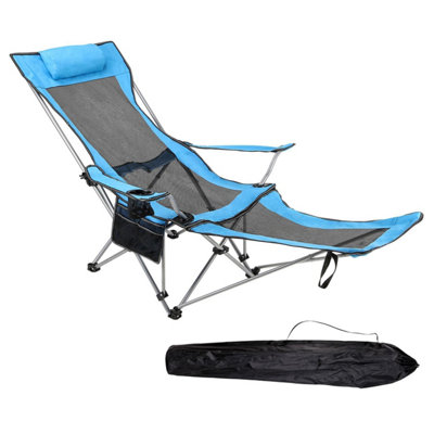 Taylor & Brown Folding Recliner Camping Chair, Adjustable with Footrest, Headrest, Cupholder, Lightweight Portable (Blue)