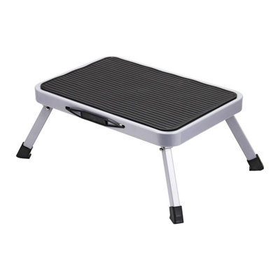 Taylor & Brown Folding Step Stool Portable Lightweight Steel Ladder with Non-Skid Rubber Platform Foldable (Grey)