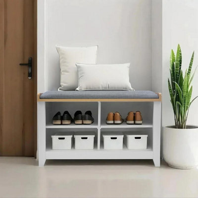 Taylor & Brown Grey Storage Bench with Cushion, 4-Shelf Shoe Storage ...