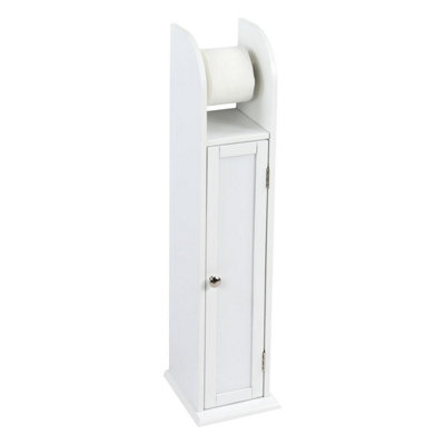 Taylor & Brown Grey Wooden Toilet Paper Holder Cabinet with Shelf, Free Standing Bathroom Tissue Storage, 18x20x79cm (White)