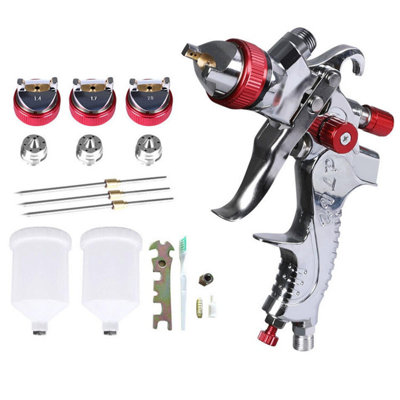 Taylor & Brown HVLP Spray Gun Kit, 3 Nozzles, 2x600ml Cups, SilverAirbrush for Cars, Furniture & Leather Painting