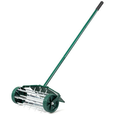 Taylor & Brown Lawn Aerator, 45cm Manual Grass Spiker Roller, 122cm Handle, Heavy Duty Steel Push Pull Garden Tool