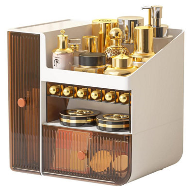 White-brown Cute Bear-Themed Multi-Functional Cosmetic Storage Organizer with Drawers main image 0