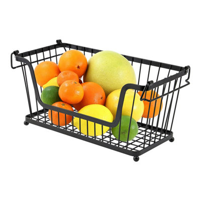 Taylor & Brown Multi Purpose Stackable Storage Wire Basket Stacking Kitchen Shelves Fruit Vegetable With Handles (Black)