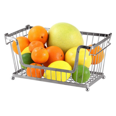 Taylor & Brown Multi Purpose Stackable Storage Wire Basket Stacking Kitchen Shelves Fruit Vegetable With Handles (Silver)