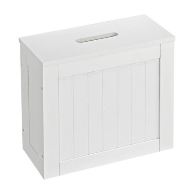 Taylor & Brown Multi-Purpose Wooden Bathroom Storage Unit, Laundry Hamper Toilet Cleaning Tidy Box Unit Cupboard, White