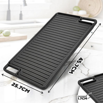 Taylor & Brown Reversible Cast Iron Griddle Pan, 45cm Long Pre-Seasoned Non-Stick BBQ Grill Plate with Integrated Handles