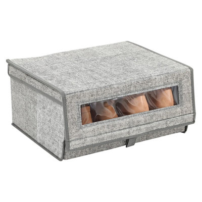 Taylor & Brown Set of 2 Large Fabric Stackable Shoe Storage Boxes with Lid & Transparent Window (Grey)