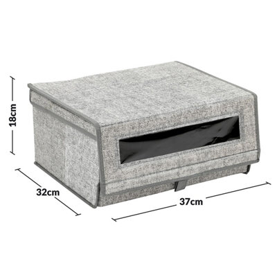 Taylor & Brown Set of 2 Large Fabric Stackable Shoe Storage Boxes with Lid & Transparent Window (Grey)