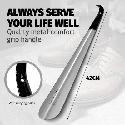 Taylor & Brown Set of 2 Long Handled 42cm Metal Shoe Horns for Boots  Flexible, Extra Long, Silver  Men, Women, Elderly, Disabled