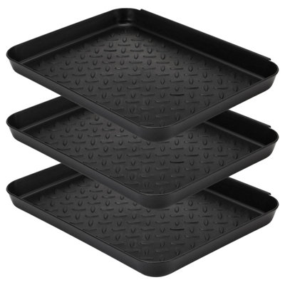 Taylor & Brown Set of 3 Plastic Boot Trays Heavy Duty Waterproof Shoe Mats 35x28x3cm with Raised Edges for Indoor/Outdoor Use