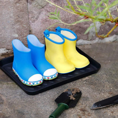 Home-Garden Mutl-Purpose Boot Mat Tray Indoor & Outdoor Waterproof Plastic Tray Shoe Tray Mat Pet Bowl Tray For Floor Protector Black, 3 Packs