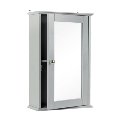 Grey Single Door Mirrored Bathroom Cabinet – Wall Mounted With Shelf, 34x15x53cm