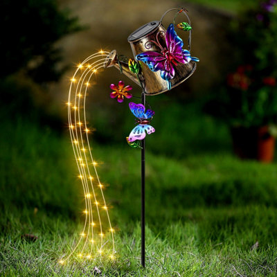 Taylor & Brown Solar Watering Can LightsRetro Metal Hanging Lantern with LED Fairy Shower, Butterfly & Flower Design for Garden