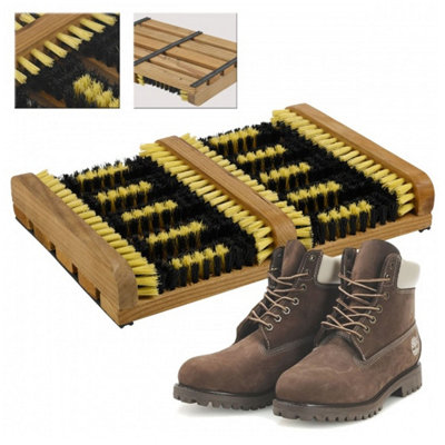 Taylor & Brown Wooden Outdoor Doormat with Boot Scraper & Brush AllWeather Shoe Cleaner for Snow, Sand & Mud Removal