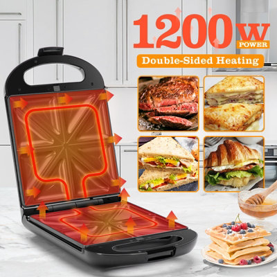 Sandwichera 3 en 1, Taylor Swoden 4 Slice Waffle Maker 1200W Panini Press  Grill con placas antiadherentes, calefacción de doble cara, luces