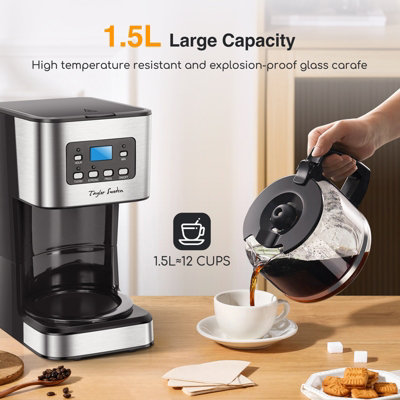 Taylor Swoden Filter Coffee Machine, 24hr Timer, 950W 1.5L, Keep Warm ...