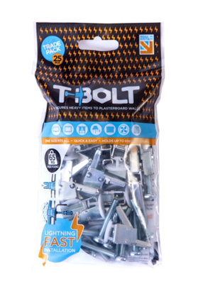 TBolt Heavy Duty Metal Plasterboard Fixing Trade Bag of 25 Holds up to 65kg per Fixing
