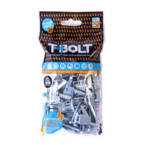 TBolt Heavy Duty Metal Plasterboard Fixing Trade Bag of 25 Holds up to 65kg per Fixing