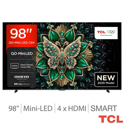 TCL 98C6K 98 Inch Mini LED 4K Smart TV Dolby Vision IQ HDR10+ 144Hz VRR ...