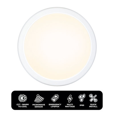 TCP Microwave Sensor Bulkhead Indoor/Outdoor Wall & Ceiling Light For Commercial and Residential Use (IP65)