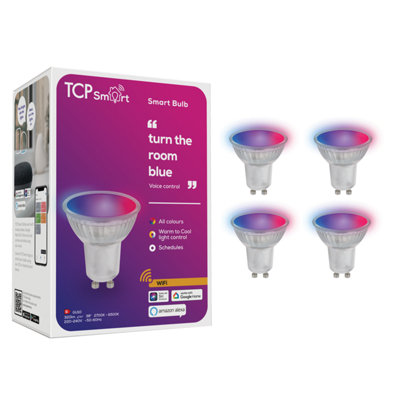 TCP Pack of 4 x Glass Smart LED GU10 320lm CCT and RGB Switchable