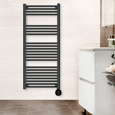 TCP Smart Contemporary Black Electric Radiator with Digital Screen (W)500mm x (H)1340mm x (D) 30mm - 1000W
