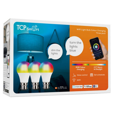 TCP SMART WIFI LED Classic Lightbulb 806lm B22 CCT + RGB 3Pk