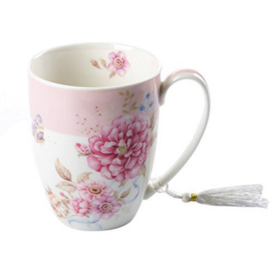 Tea Coffee Cup Mug Set 4 Ceramic Porcelain Bird Rose Butterfly Shabby Chic design in Gift Box 330ML (1 SET)