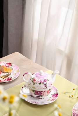 Tea for One Teapot Cup suacer Set Vintage Flora Rose Lavender