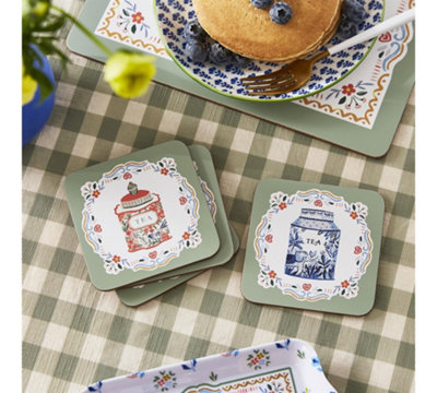 Tea Tins Food and Drink Printed MDF Coasters (4 Pack)