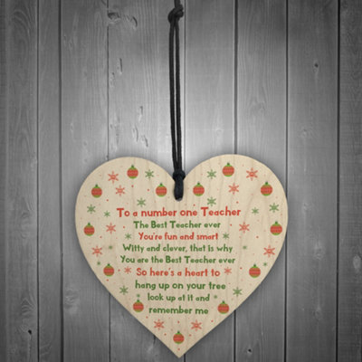 Teacher Gift Wooden Heart Number One Teacher Assistant Thank You ...