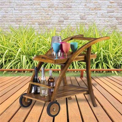 Teak Hardwood Folding Drinks Trolley