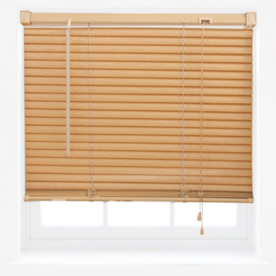 Teak Wood Effect PVC Venetian Blinds for Windows and Doors by Furnished - (W)115cm x (L)150cm