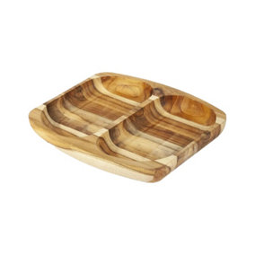 Teak Wood Snack Serving Board with 2 Divisions 24 x 21cm
