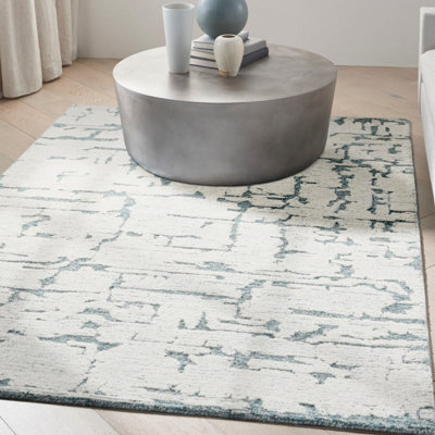 Teal Abstract Handmade Luxurious Modern Wool Rug For Bedroom & Living Room-259cm X 351cm
