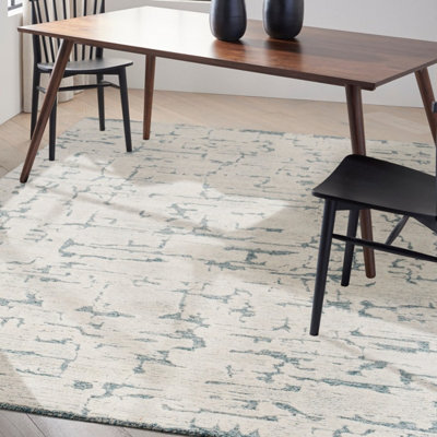 Teal Abstract Handmade Luxurious Modern Wool Rug For Bedroom & Living Room-259cm X 351cm