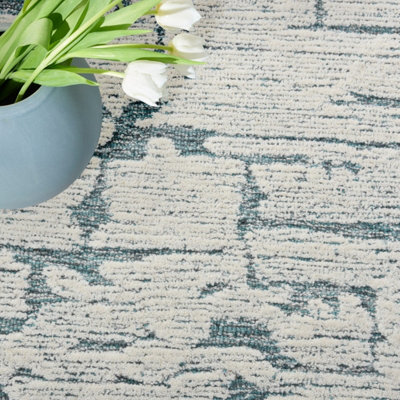 Teal Abstract Handmade Luxurious Modern Wool Rug For Bedroom & Living Room-259cm X 351cm