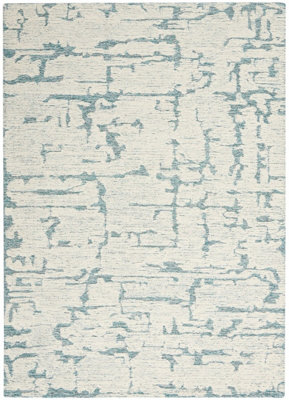 Teal Abstract Handmade Luxurious Modern Wool Rug For Bedroom & Living Room-259cm X 351cm