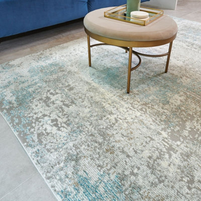 Teal Abstract Modern Easy to Clean Rug for Living Room Bedroom and Dining Room-160cm X 220cm