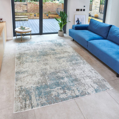 Teal Abstract Modern Easy to Clean Rug for Living Room Bedroom and Dining Room-80cm X 150cm