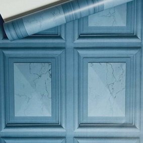 Teal Blue Metallic Marble 3D Effect Panelling Panel Realistic Marble Wallpaper