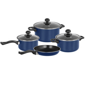 Teal Blue Non Stick 7 Pcs Cookware Set Cooking Casserole Pot Frying Pan Saucepan With Lids