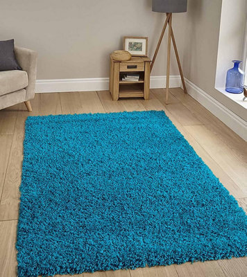 Teal Blue Shaggy Area Rug Elegant and Fade-Resistant Carpet Runner - 120x170 cm