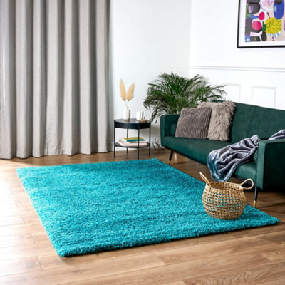 Teal Blue Thick Shaggy Rug - California - 110 x 160cm