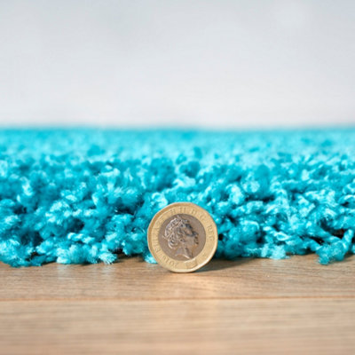 Teal Blue Thick Shaggy Rug - California - 110 x 160cm